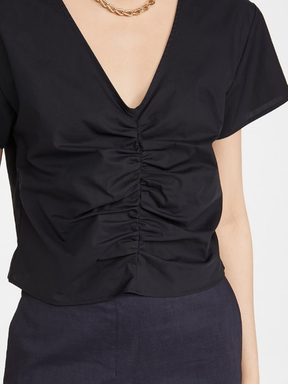 Rachel Comey Prima Black Ruched 100% Cotton Top Size S